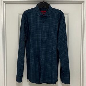 HUGO Navy Plaid Casual Shirt